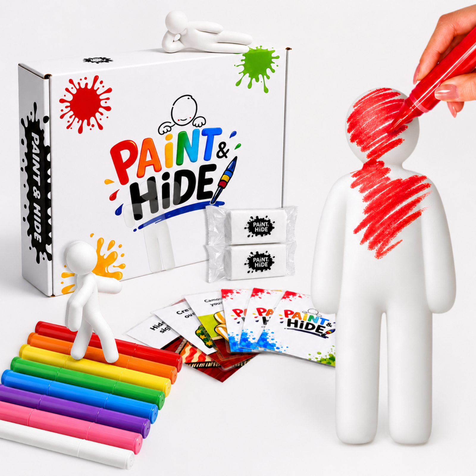 Paint & Hide set with colorful markers and reusable heroes