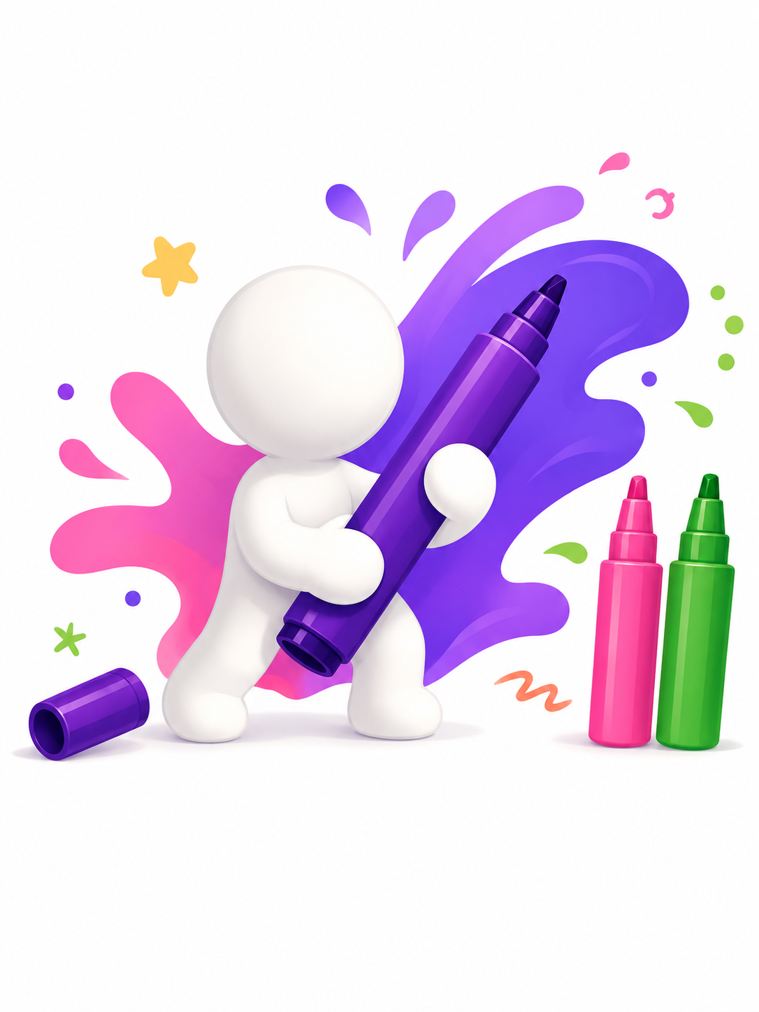 White figure painting with bright markers